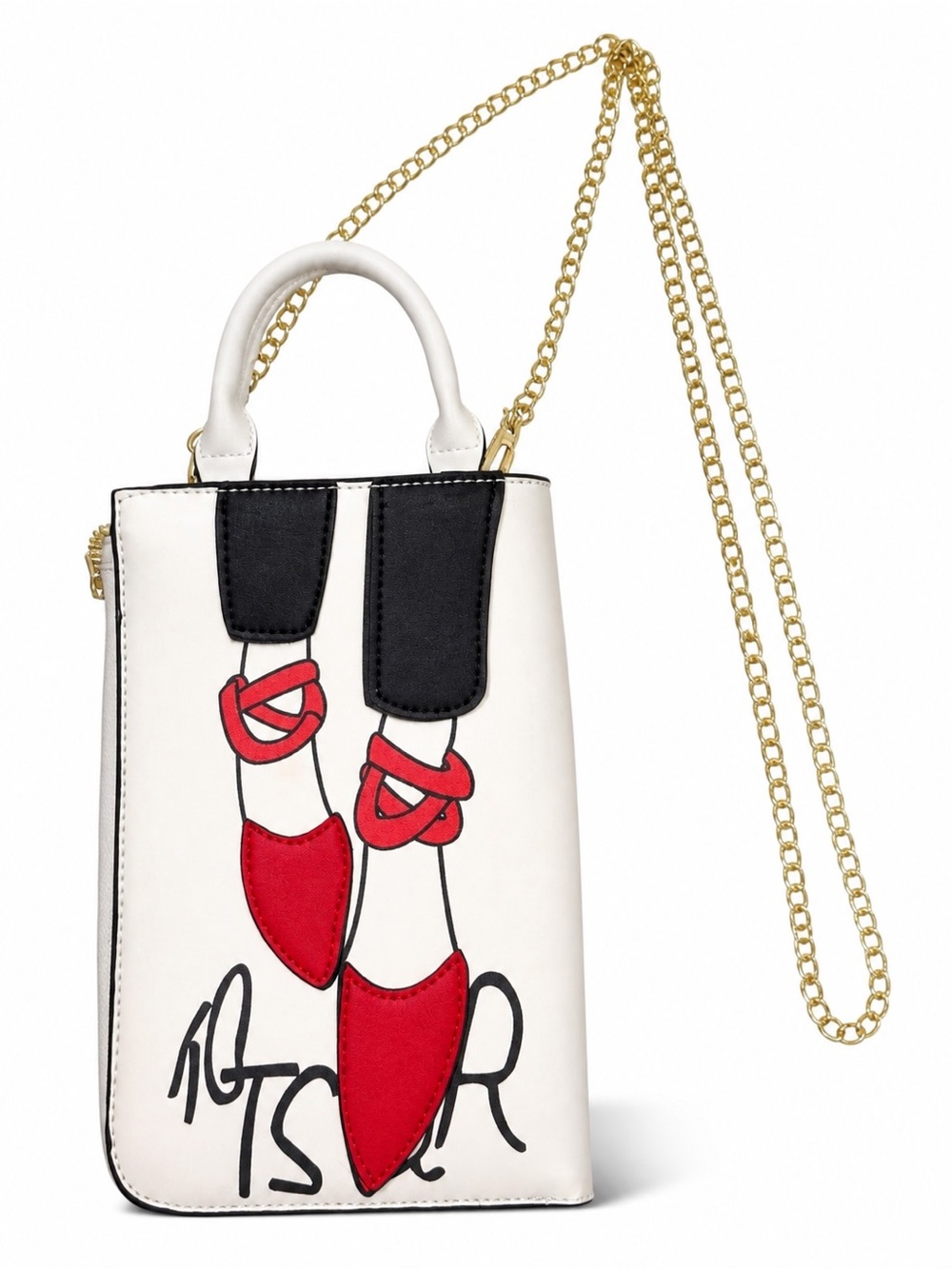 Novelty White Crossbody Bag with Red Shoe Motif